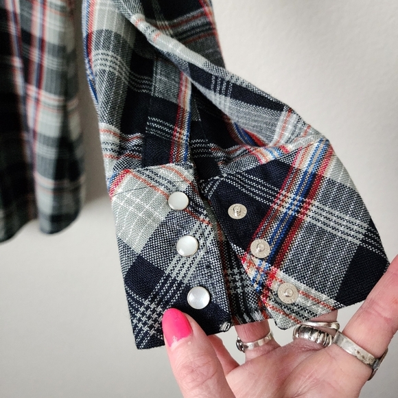 MILLER WESTERN WEAR‎ x VINTAGE 70's pearlized snap button up shirt red blue - Picture 6 of 7